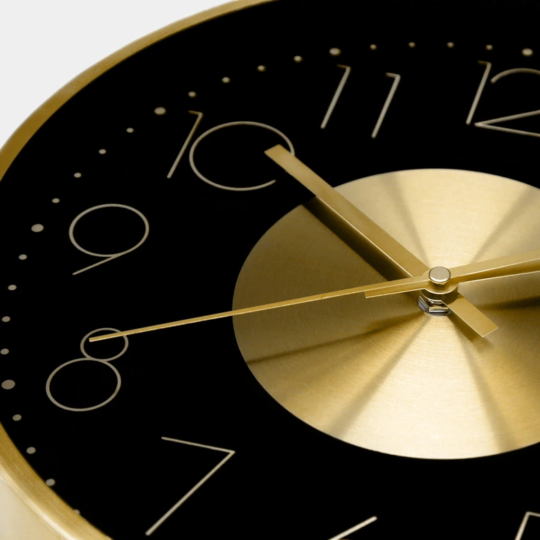 Moderne Wanduhr aus Aluminium, schwarz-gold | rund 