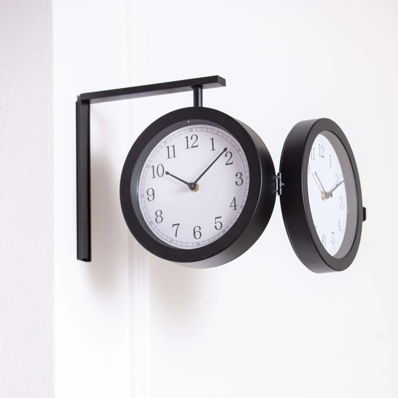 Bahnhofsuhr im Vintage Style aus Metall, schwarz | 28x25,3 cm 