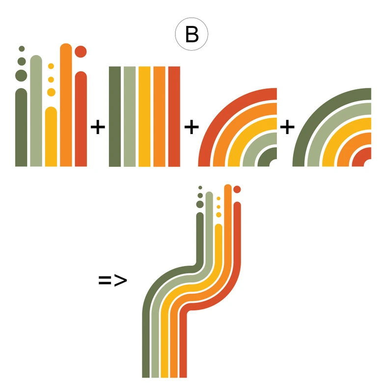 Wandtattoo Retro Streifen Form Set (4-teilig) | Regenbogenfarben 
