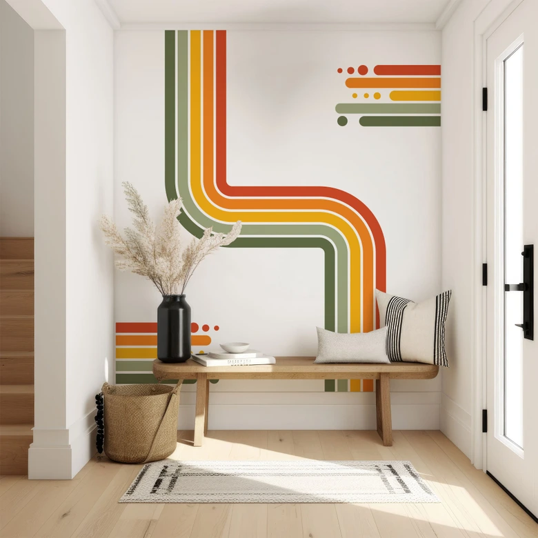 Sticker mural Retro rayures à pois | couleurs arc-en-ciel 