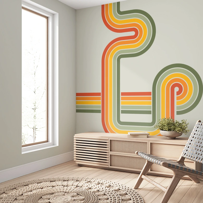 Sticker mural rétro quart de cercle | couleurs arc-en-ciel 
