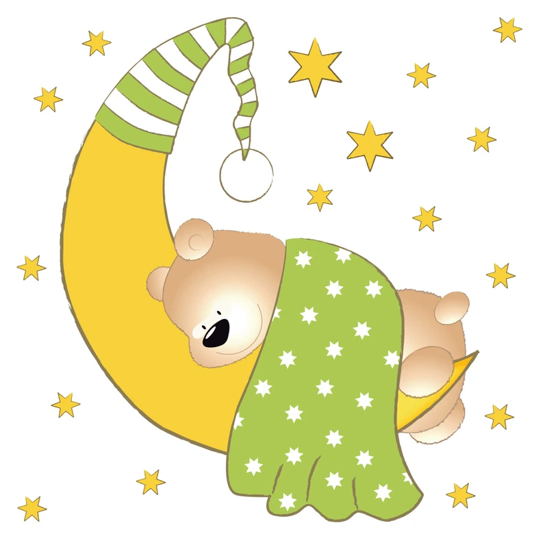 Wandtattoo Bärchen, Mond und Sterne (grün) + Leuchtsterne 