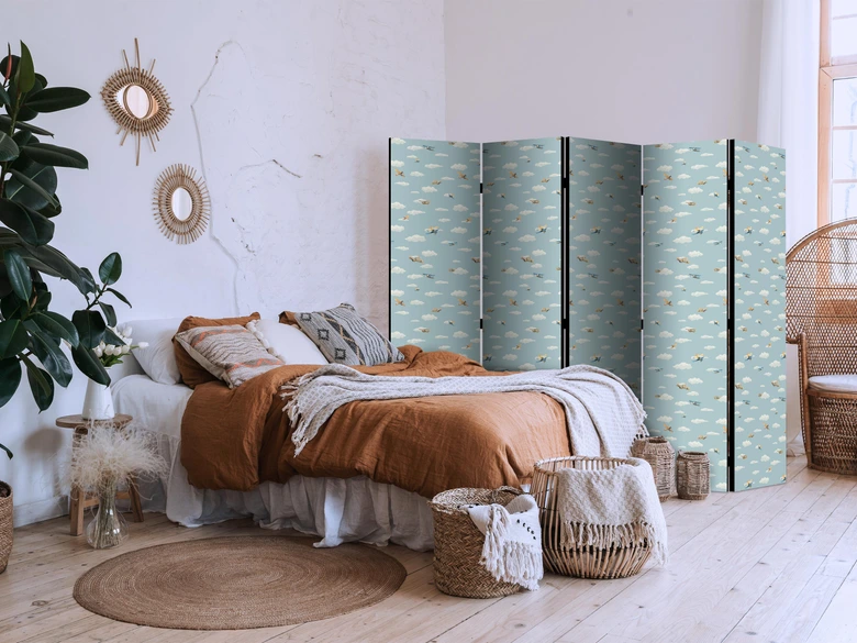 Paravent, Raumteiler freistehend, Trennwand - Illustration - Yellow-Blue Airplanes Against a Blue Sky 