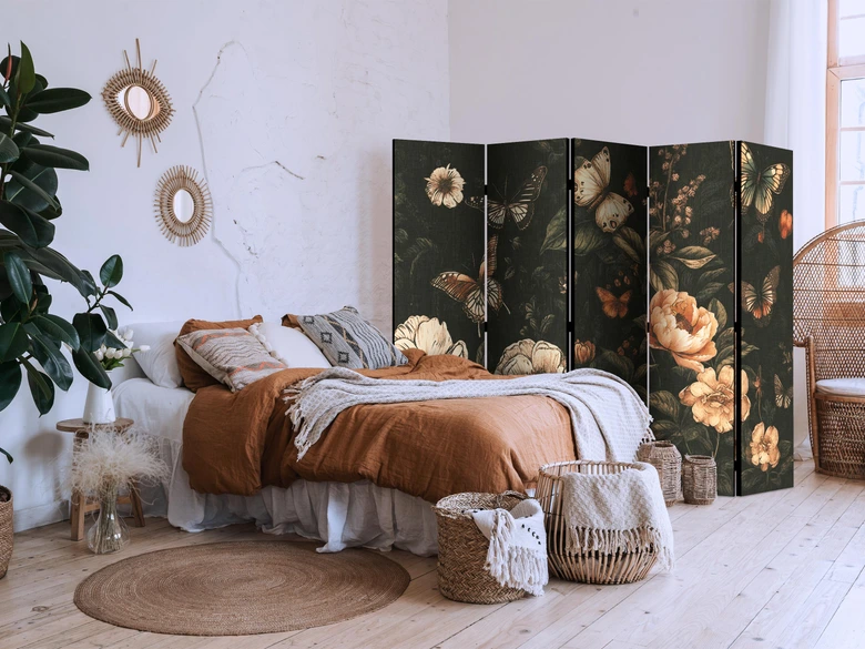 Paravent, Raumteiler freistehend, Trennwand - Mysterious Garden - Rustic Butterflies 