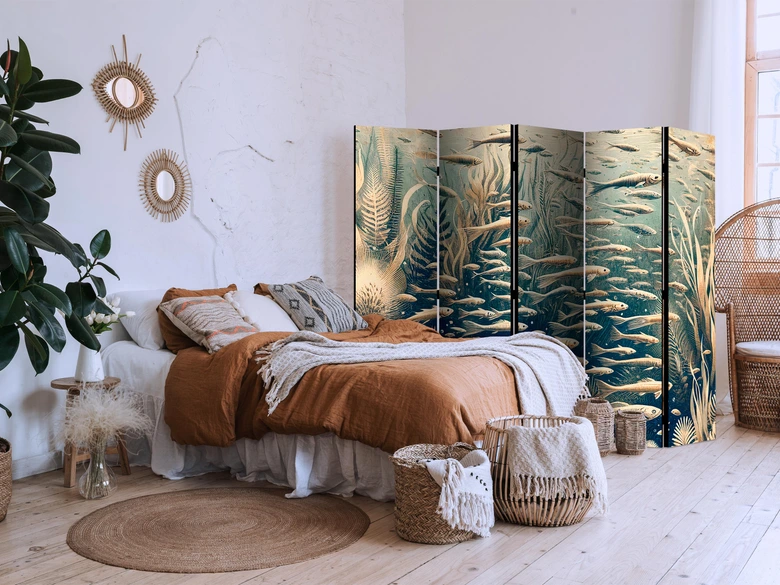 Paravent, Raumteiler freistehend, Trennwand - Life in the Ocean in Retro Style 