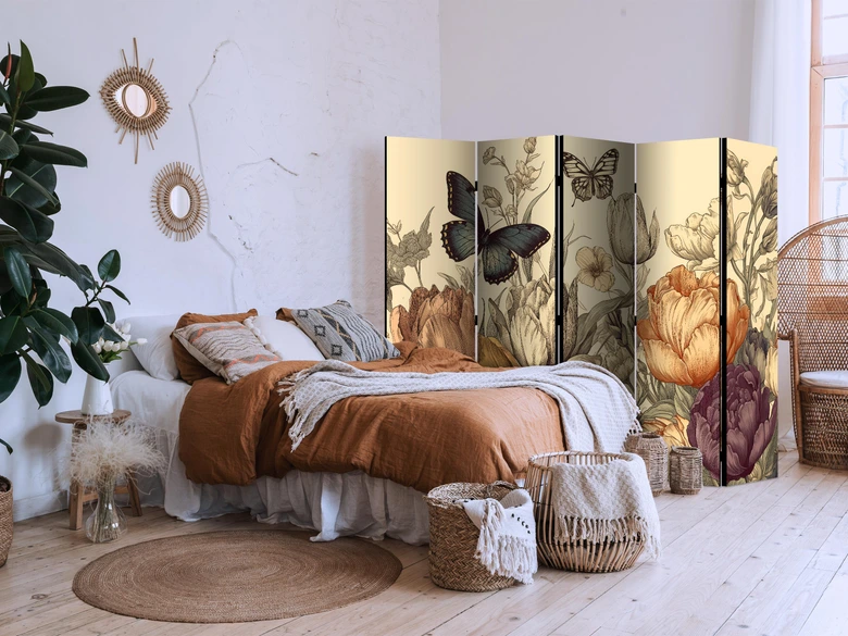 Paravent, Raumteiler freistehend, Trennwand - Tulips in Cream 