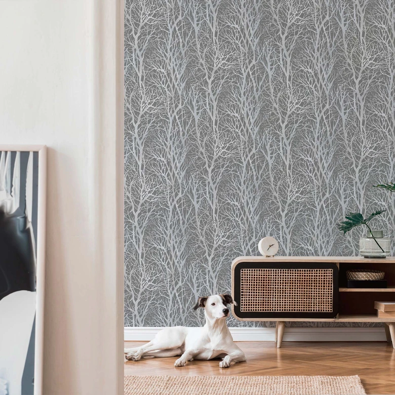 Skovtapet grå sølv - non-woven tapet natur A.S. Création 