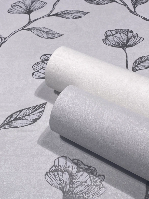 Papier peint intissé gris argenté floral pour salon chambre cuisine papier peint marburg 