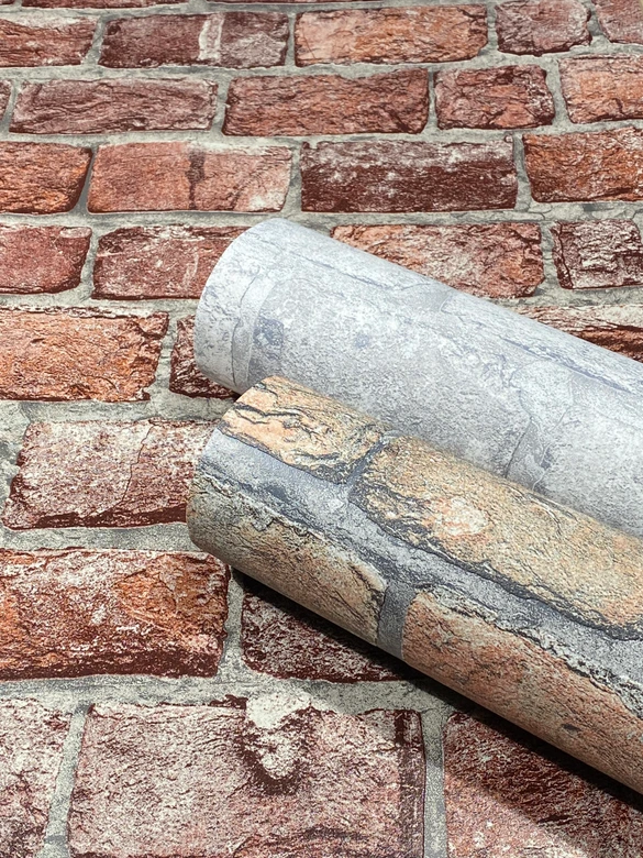 Vliestapete Rot Grau Steinoptik für Wohnzimmer Küche Büro marburg Tapete 