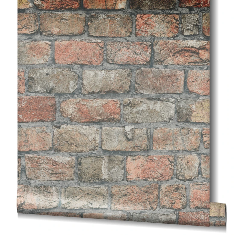 vliesbehang rood grijs steen optiek voor woonkamer keuken kantoor marburg behang 