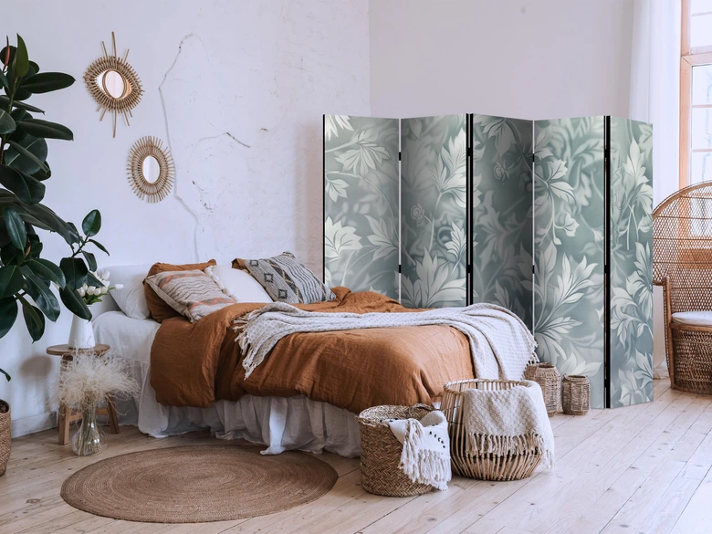 Paravent, Raumteiler freistehend, Trennwand - Ornaments in Rubbed Faded Turquoise: Floral Pattern 