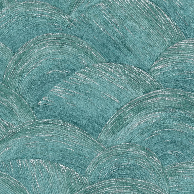 Papier peint design vagues bleu, argent - papier peint intissé moderne pour chambre à coucher, couloir, salon 