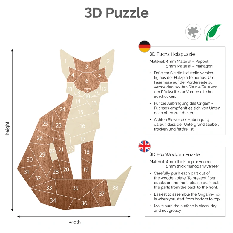 Houten Wanddecoratie Vos Puzzel Mahoniefineer 
