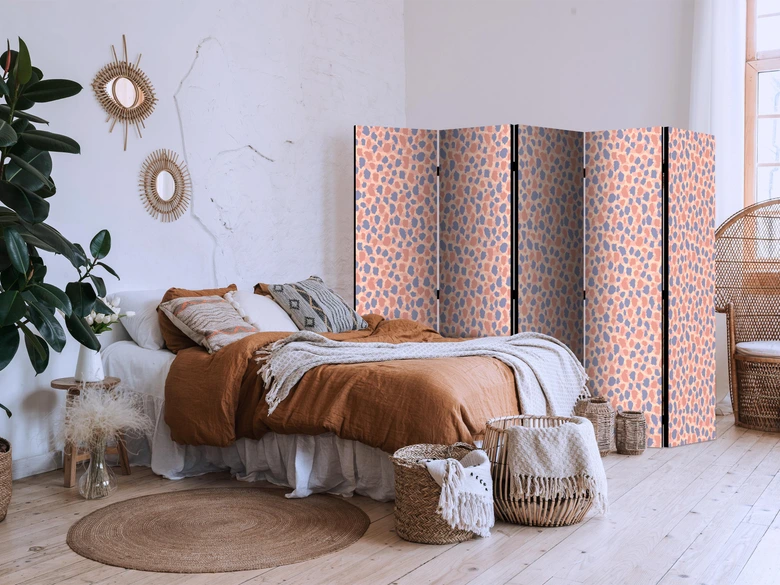 Paravent, Raumteiler freistehend, Trennwand - Giraffe Pattern - Colorful Animal Pattern in Blue-Pink Spots 