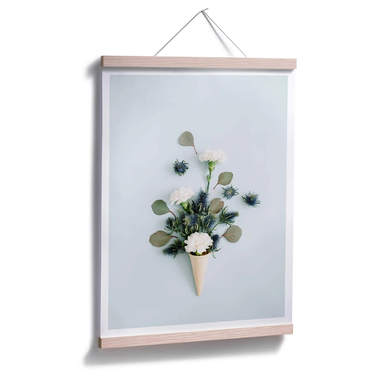 Poster Blüten in der Eistüte - blau 