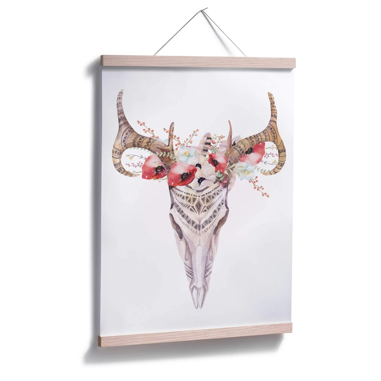 Poster Kvilis - Boho Skull Rote Blumen 