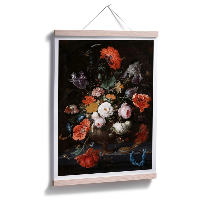 Póster Mignon - Bodegón con flores y reloj 