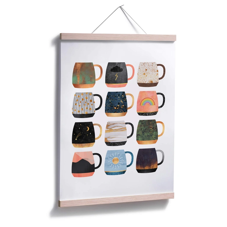 Poster Fredriksson - Coffee Cups Sun, Moon, Stars 