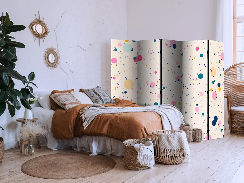 Paravent, Raumteiler freistehend, Trennwand - Dots on a Light Pink Background 