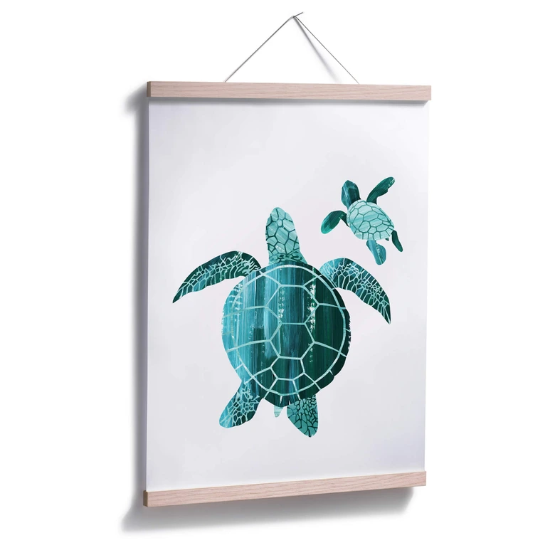 Poster Goed Blauw - Schildkrötenfamilie 
