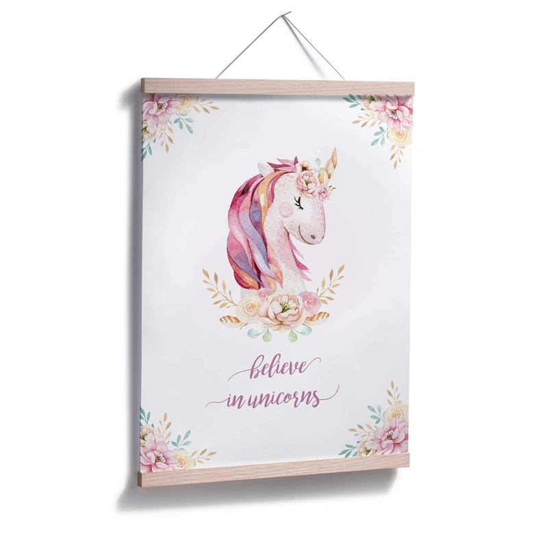 Poster Kvilis - Believe in Unicorns - Einhorn mit Blumen 