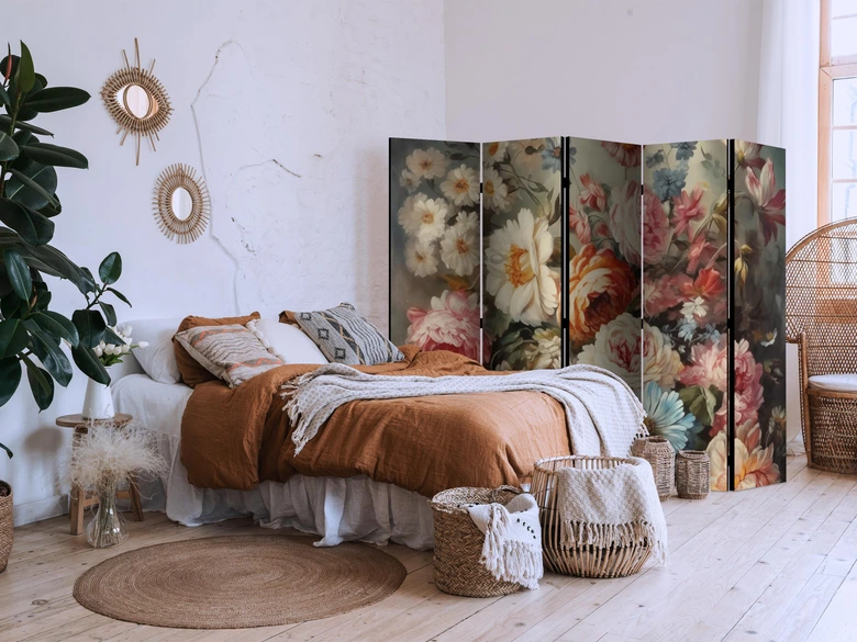 Paravent, Raumteiler freistehend, Trennwand - Scent of Nature - Beautiful Garden Flowers in Pastel Colors 