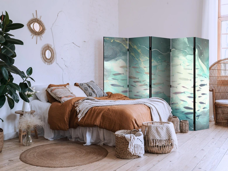Paravent, Raumteiler freistehend, Trennwand - Escaping Fish in Muted Colors Among Sea Depths 