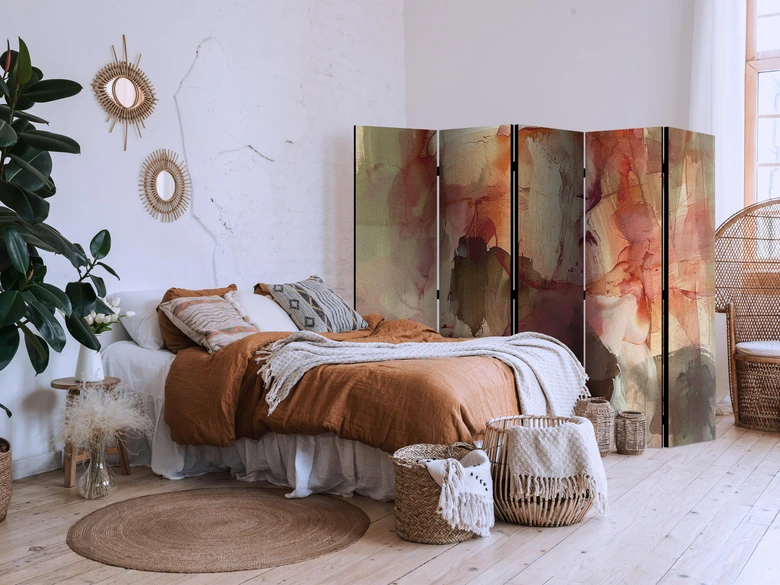 Paravent, Raumteiler freistehend, Trennwand - Rose Abstraction - Spilled Watercolor Paint in Spring Colors 