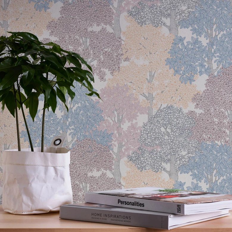 Architects Paper Vliestapete Floral Impression Waldtapete Tapete mit Bäumen bunt, blau, orange, grau, weiß 