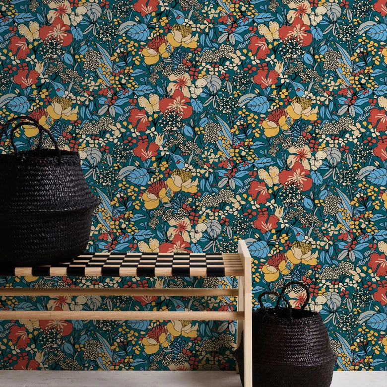 Architects Paper Vliestapete Floral Impression Blumentapete floral bunt, blau, orange, beige, gelb 