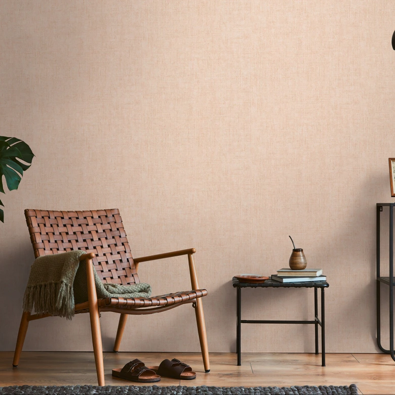 Strukturtapete Textil-Optik Apricot Beige - Dezente Vliestapete modern 
