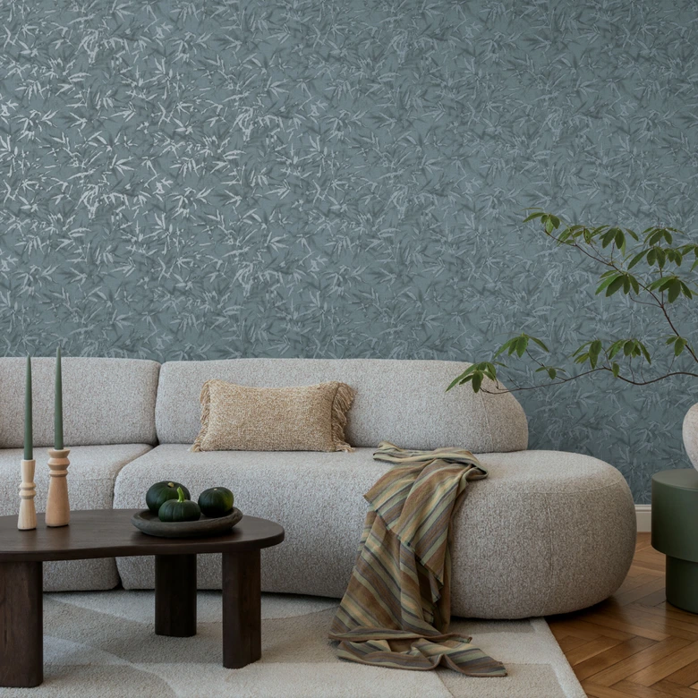 Papel pintado hoja gris azul - Papel pintado de muestra con aspecto de bambú - Papel pintado no tejido moderno 
