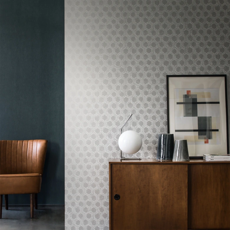 Architects Paper Alpha Papier peint géométrique, Argent, Blanc 