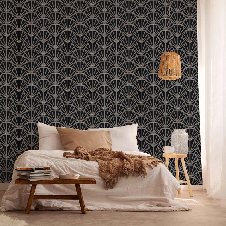 Daniel Hechter Papier peint géométrique Noir, Bronze, Blanc  