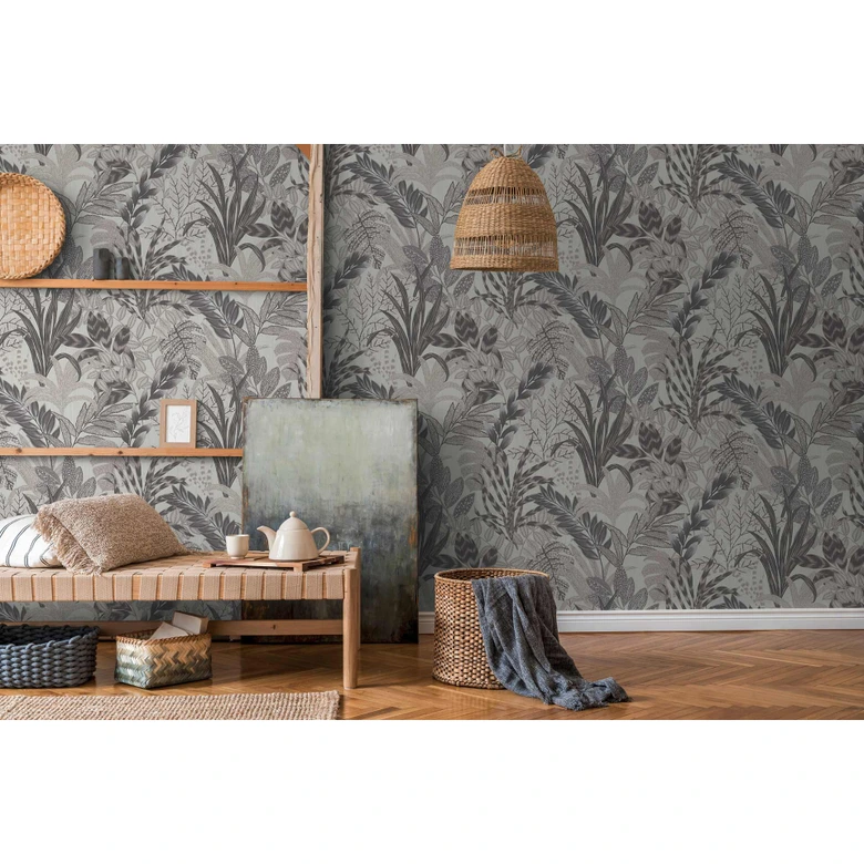 Livingwalls Metropolitan Stories 2 Nala - Cape Town Papier peint floral jungle, Gris, Blanc,  