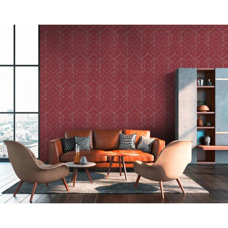 Papel pintado tejido-no tejido Livingwalls Papel pintado geométrico Metropolitan Stories Ava New York metalizado, rojo, negro 