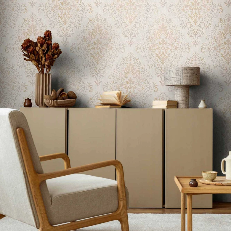 papier peint ornemental en beige et crème papier peint intissé Jette de style baroque classique 