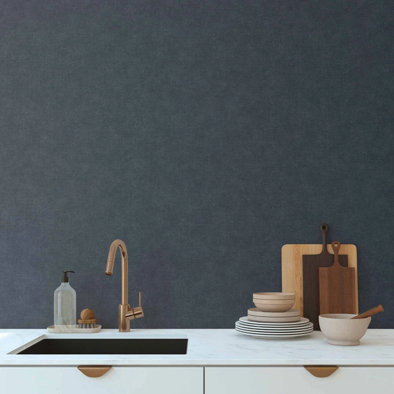 Textured wallpaper with a dark blue textile look - Elegant non-woven wallpaper - Modern wall design 