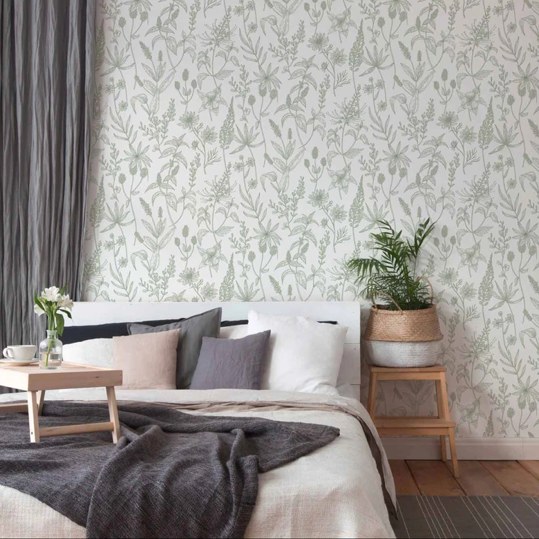 papier peint design Jette papier peint à fleurs en vert argent blanc en mat légèrement structuré 