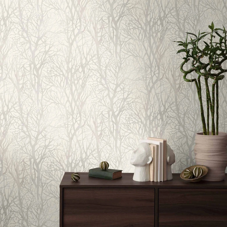 Papier peint forêt blanc gris - Papier peint intissé Nature A.S. Création 