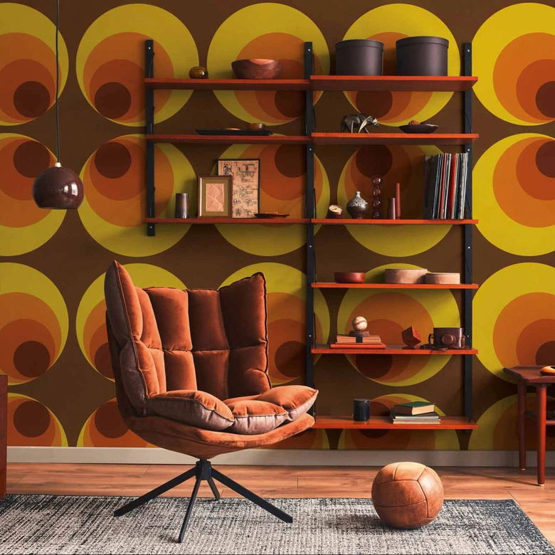 Retro Tapete Braun Gelb Orange Vliestapete 70er Jahre Stil Vintage für Wohnzimmer von A.S. Création 