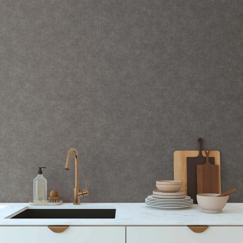 Anthrazit Leinenstruktur-Tapete - Elegante Vliestapete für ein modernes Ambiente 