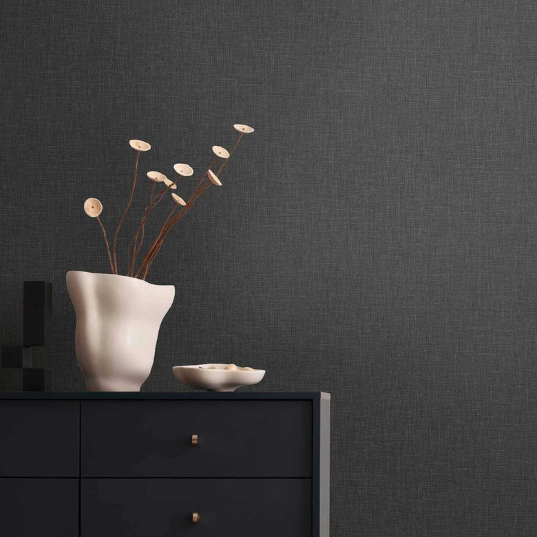 Denim-Textur Vliestapete Dunkelgrau - Elegante Unitapete für moderne Innenräume 