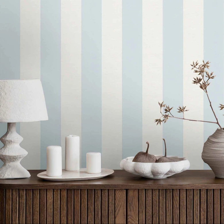 strip wallpaper blue white - non-woven wallpaper art A.S. Création - matt and light textured 