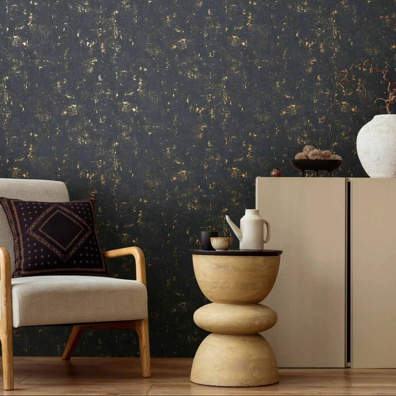 Tapete Schwarz Gold Metallic glänzend Vliestapete used look Vintage Wohnzimmer von A.S. Création 