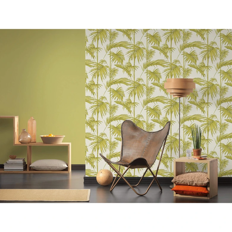 Livingwalls Vliestapete Metropolitan Stories Lola Paris Palmentapete creme, grün 