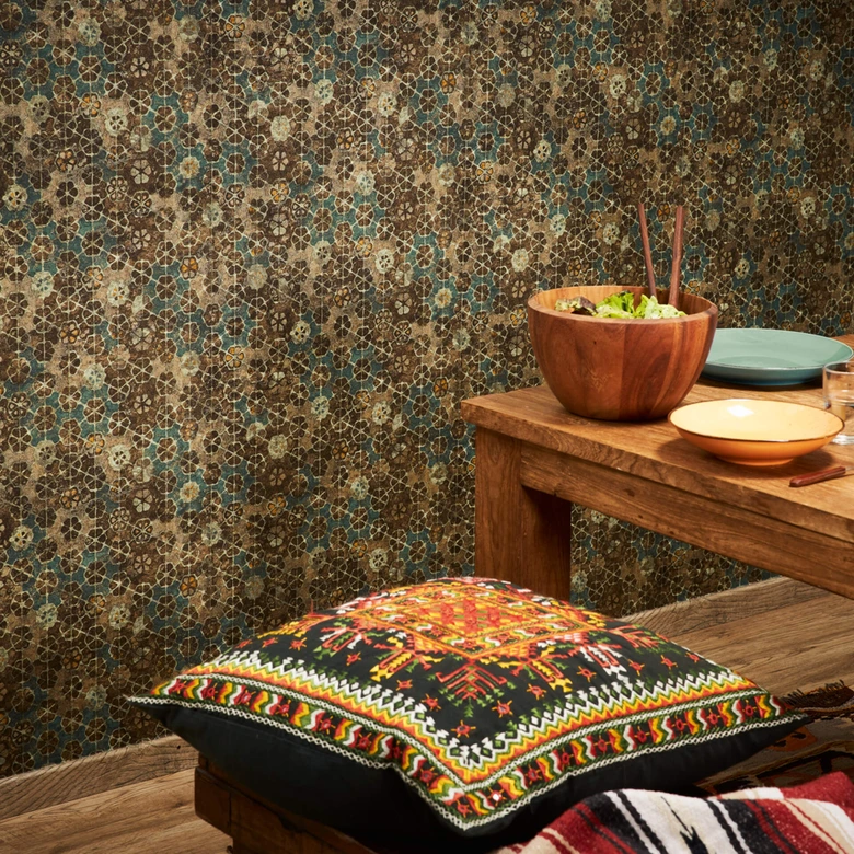 Livingwalls Papier peint intissé New Walls Finca Home motif carrelage bleu, vert, marron  