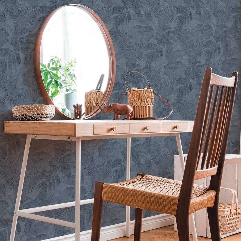 Livingwalls Papier peint intissé New Walls Cosy & Relax avec feuilles de palmier bleu 