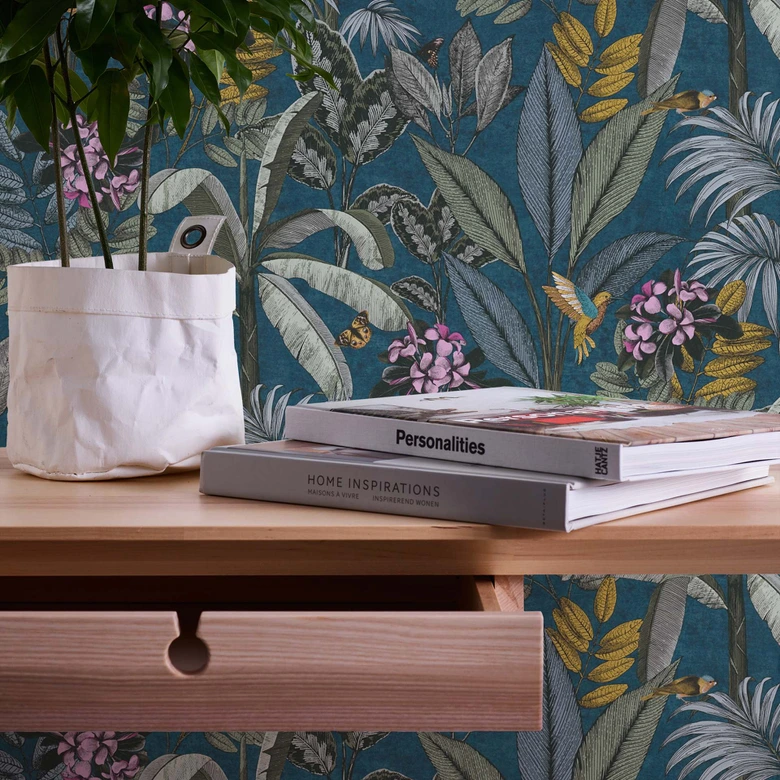 A.S. Creation Papier peint animaux en bleu et vert Papier peint intissé aspect naturel papier peint forêt 