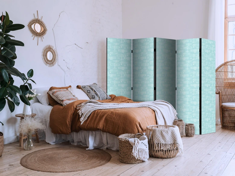 Paravent, Raumteiler freistehend, Trennwand - Sketch: Airplane Outline on Turquoise 